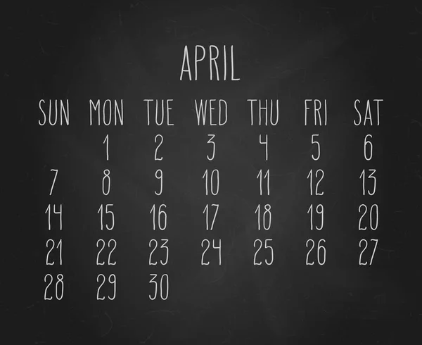 4月2019毎月の黒い黒板のカレンダー — ストックベクタ