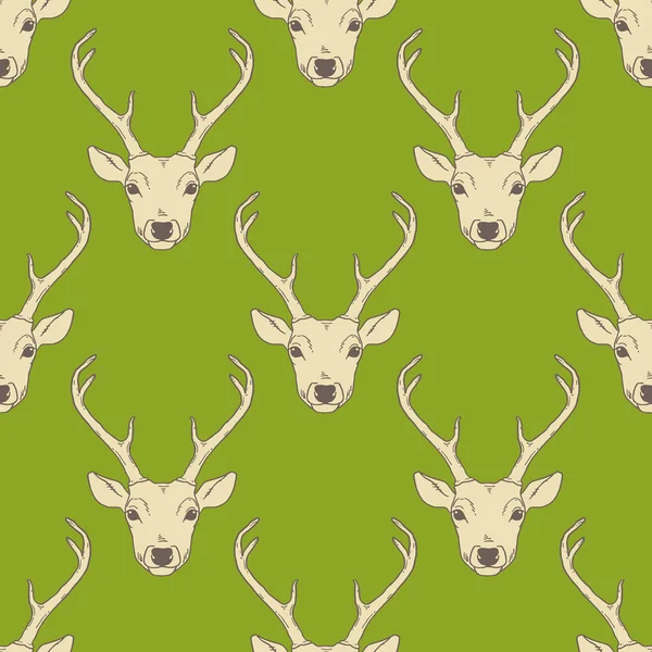 Seamless vintage pattern with deer heads — Stock Vector