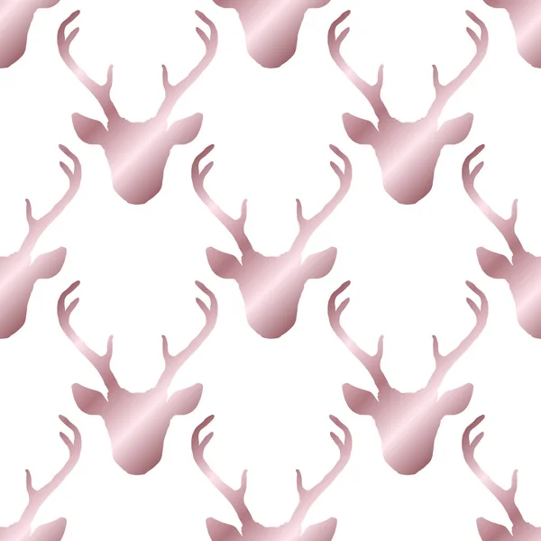 Motif sans couture avec têtes de cerf en or rose — Image vectorielle