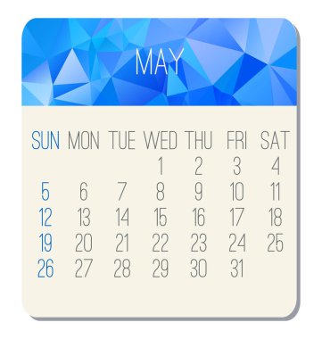 Mayıs yılı 2019 aylık takvimi