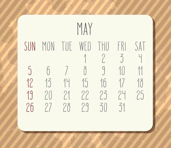 Maio ano 2019 calendário mensal vintage — Vetor de Stock