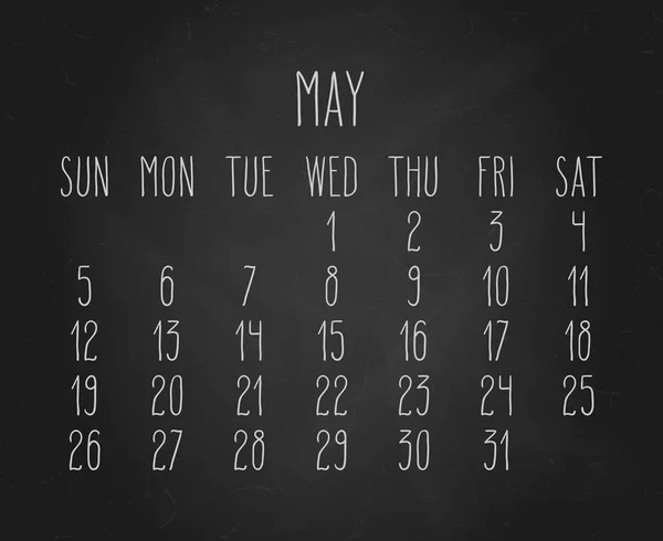 Maggio 2019 calendario mensile nero lavagna — Vettoriale Stock
