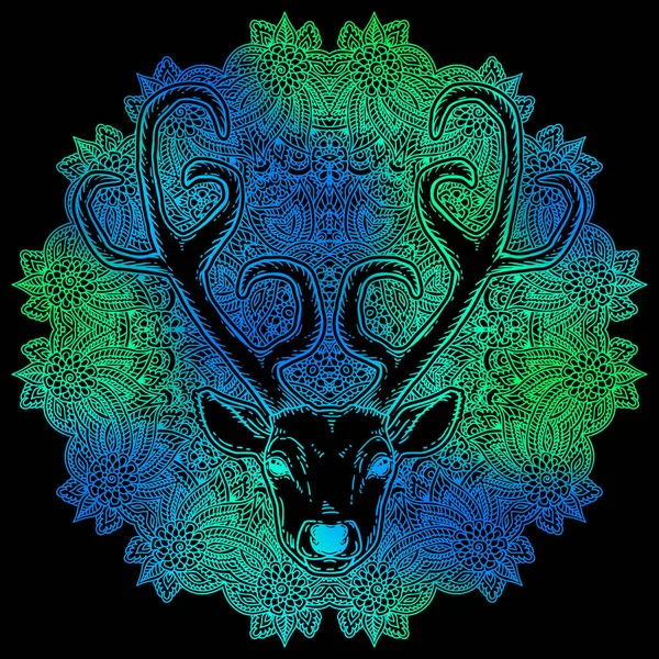 Testa di cervo disegnata a mano stile tribale — Vettoriale Stock