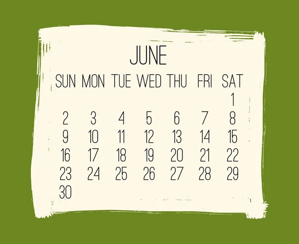 Měsíc červen 2019 měsíční kalendář — Stockový vektor