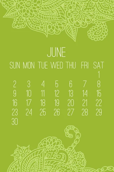 Ιούνιος έτος 2019 μηνιαίο ημερολόγιο — Διανυσματικό Αρχείο