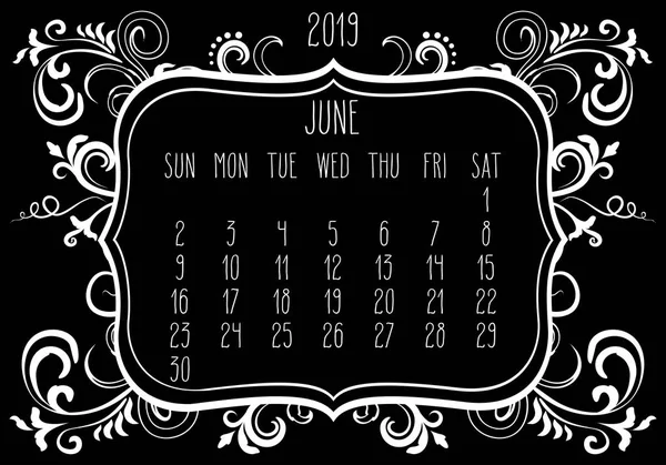 Juin année 2019 calendrier mensuel — Image vectorielle