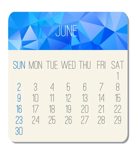 Junho Ano 2019 Vetor Calendário Mensal Semana Partir Domingo Contemporânea —  Vetores de Stock