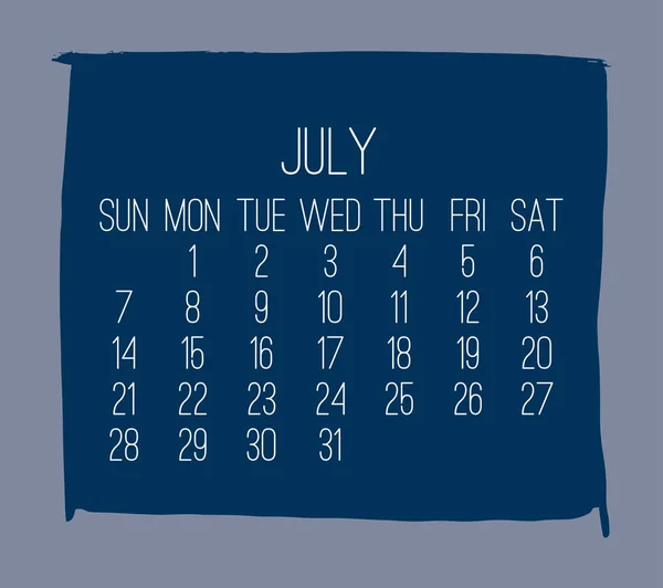 Temmuz yılı 2019 aylık takvimi — Stok Vektör