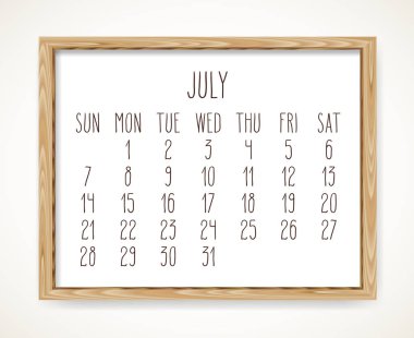 Temmuz 2019 aylık takvimi