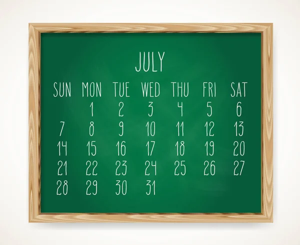 Calendrier mensuel du tableau vert juillet 2019 — Image vectorielle