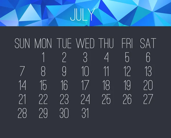 Calendario mensual julio 2019 — Vector de stock