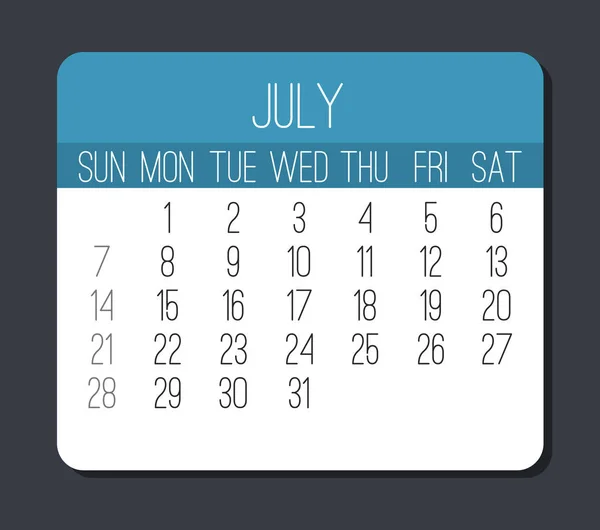 Juli jaar 2019 maand kalender — Stockvector