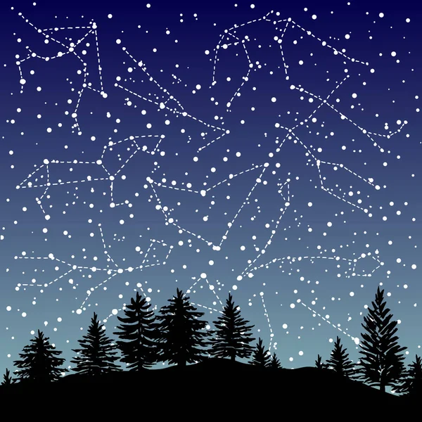 Signos do zodíaco constelações desenhadas à mão sobre o céu noturno — Vetor de Stock