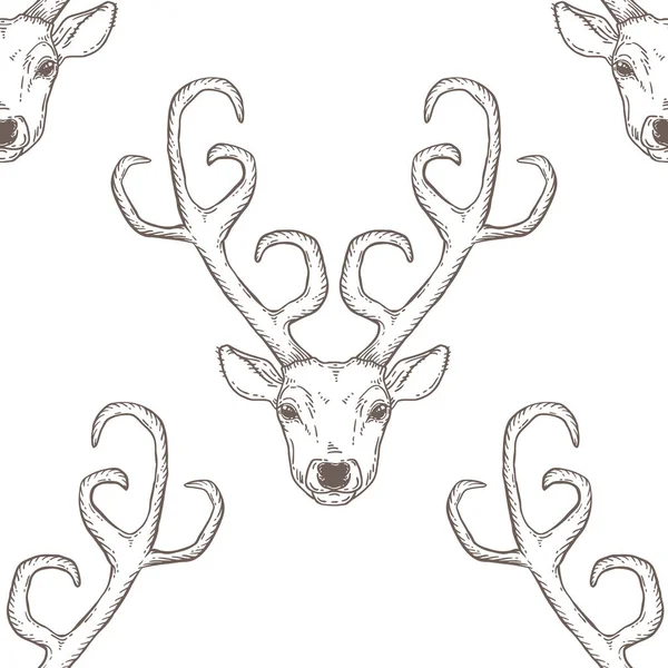 Seamless pattern with deer heads — Stock Vector