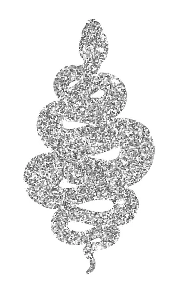 Coiled snake silver glitter illustration over white — Stock Vector