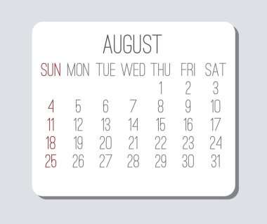 Ağustos yılı 2019 aylık calenda0r