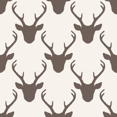 Geyik kafalı siluetler ile dikişsiz desen