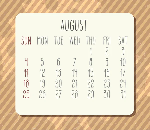 Augusztus év 2019 Vintage havi naptár — Stock Vector