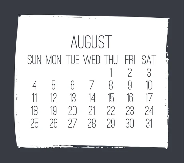 Серпень 2019 місячний календар — стоковий вектор