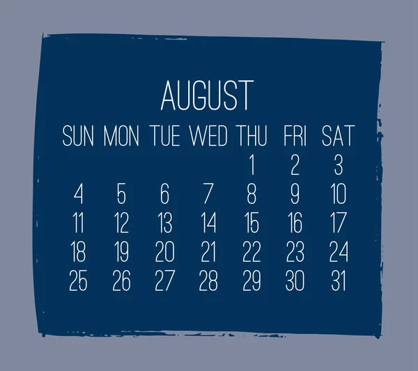 Sierpień roku 2019 miesięczny kalendarz — Wektor stockowy
