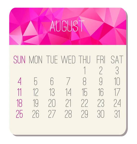 August year 2019 monthly calendar — Stock Vector