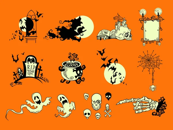 Hand getekende Halloween viering ontwerpelementen set — Stockvector