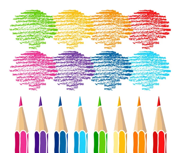 Färgade blyertspennor och kläcks märken illustration — Stock vektor