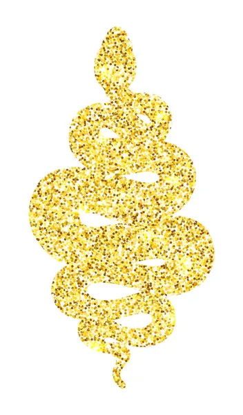 Coiled snake golden glitter illustration over white — Stock Vector