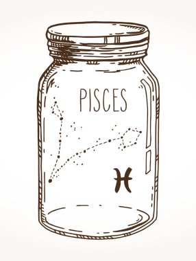 Balık Burcu el bir mason kavanozda takımyıldızı çizilmiş