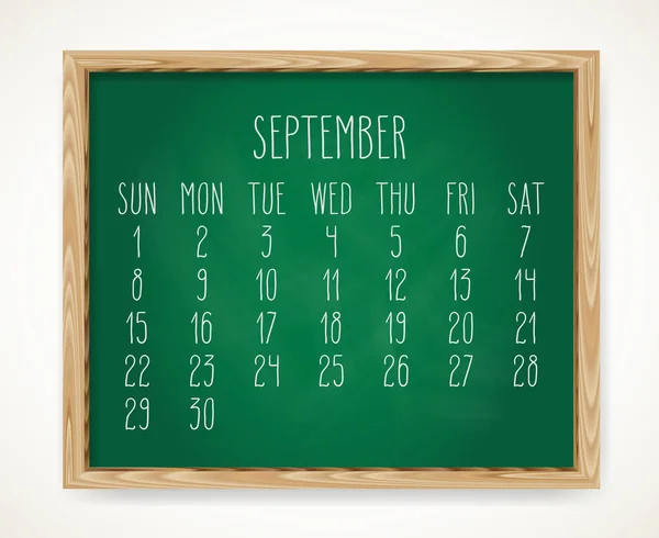 Calendrier mensuel du tableau vert septembre 2019 — Image vectorielle