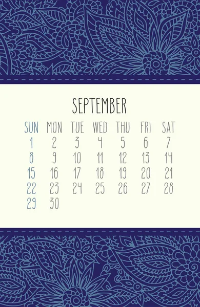 September Jahr 2019 monatlicher Kalender — Stockvektor