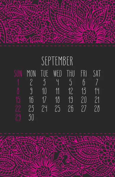 September year 2019 monthly calendar — Stock Vector