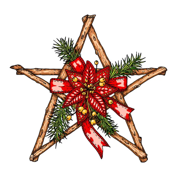 Dekorerad Twig Star Christmas Holidays illustration — Stock vektor