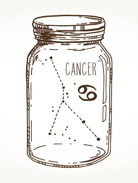 Cancer signe du zodiaque constellation dessinée à la main dans un bocal de maçon — Image vectorielle