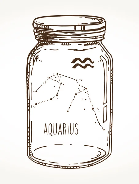 Acuario Signo del zodíaco constelación dibujada a mano en un frasco de albañil — Vector de stock
