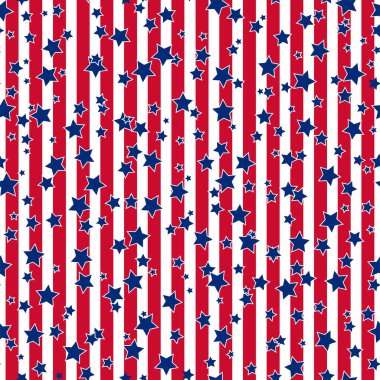 Amerikan vatansever yıldızları ve çizgileri parlak kırmızı, mavi ve beyaz desenli. Bağımsızlık günü vektör arkaplanı.
