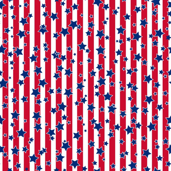 American Patriotic Stars Stripes Seamless Pattern Bright Red Blue White — Stock Vector