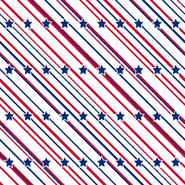 美国爱国明星和条纹无缝图案明亮的红色 蓝色和白色 独立日矢量背景 — 图库矢量图片