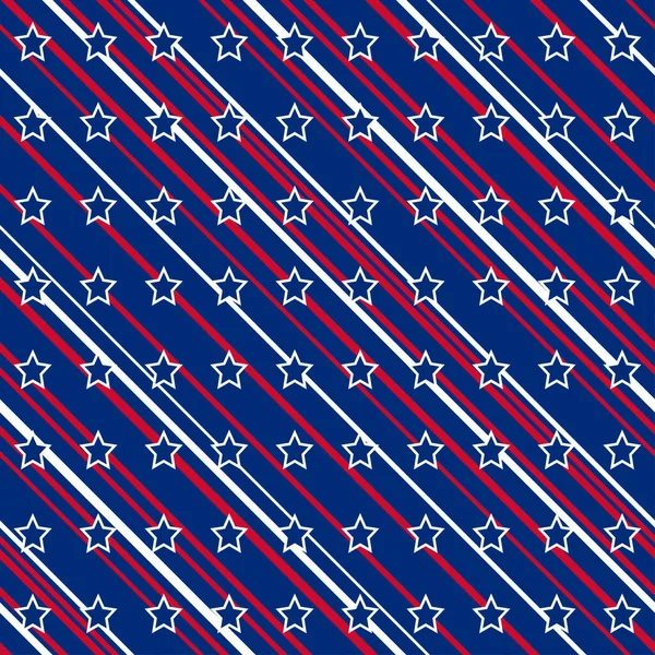 American Patriotic Stars Stripes Seamless Pattern Bright Red Blue White — Stock Vector