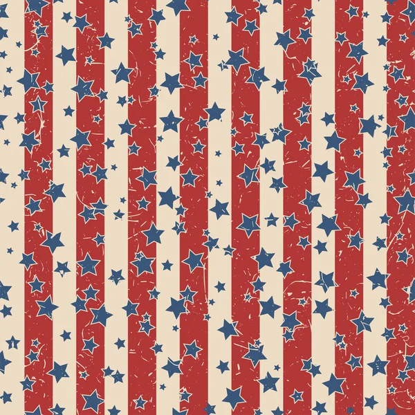 American Patriotic Stars Stripes Textured Seamless Pattern Vintage Colors Independence — Stock Vector
