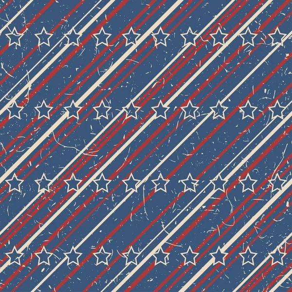 American Patriotic Stars Stripes Textured Seamless Pattern Vintage Colors Independence — Stock Vector