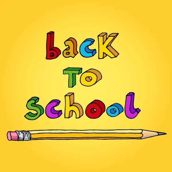 Doodle Desenhado Mão Voltar Para Escola Palavras Multicoloridas Lápis Sobre — Vetor de Stock