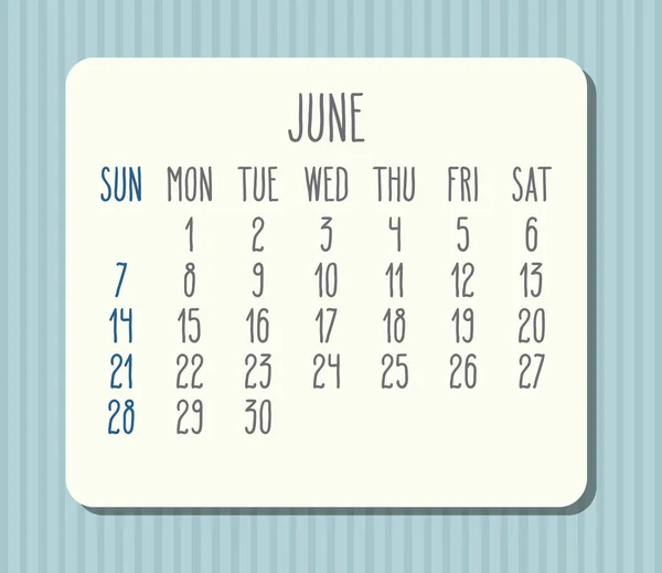 Μηνιαίο Ημερολόγιο Φωτός Του Ιουνίου 2020 Λευκό Πλαίσιο Πάνω Από — Διανυσματικό Αρχείο