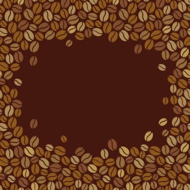 Koyu kahverengi çerçeveli kavrulmuş kahve çekirdekleri. Grafik menü şablonu vektör çizimi.
