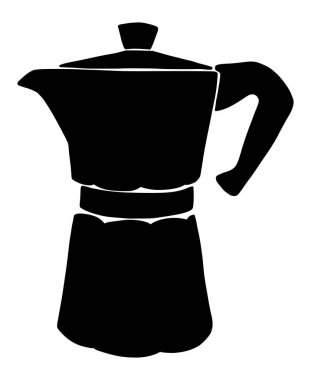 İtalyan kahve makinesi veya moka pot silueti, espresso makinesi, mocha express. El çizimi vektör çizimi, beyaz üzerinde siyah izole.