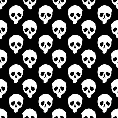 Vektör cadılar bayramı karalama kafatası siyah beyaz desenli. Parti posteri için tasarım arka planı. El çizimi karikatür çizimi.