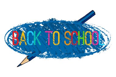 El çizimi vektör Okulun çok renkli kelimelerine ve beyaz arkaplan üzerinde izole edilmiş mavi oval çevre vuruşları üzerine bir kalem.