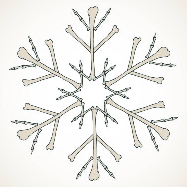 Beyaz zemin üzerinde izole edilmiş bej bej kemiklerden yapılmış vektör kar tanesi.