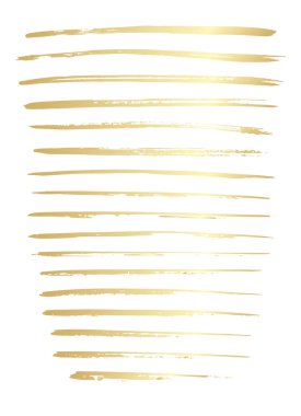 Beyaz arka planda izole edilmiş çeşitli altın grunge fırça darbeleri koleksiyonu. Bir dizi tasarım elemanı. Vektör illüstrasyonu.