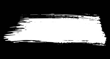 Düz sanatsal fırça darbesi, siyah arka planda izole edilmiş beyaz boya darbesi. Tasarım elemanı vektör çizimi.